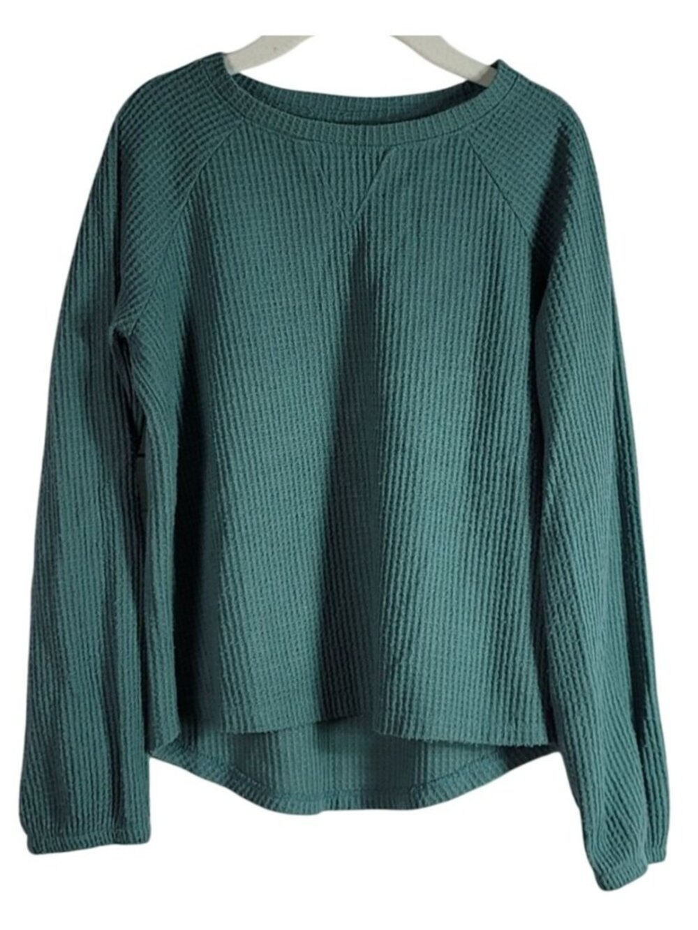 Cat & Jack Girls Waffle Pullover Top Green Size 7 Medium Long Sleeve Thermal